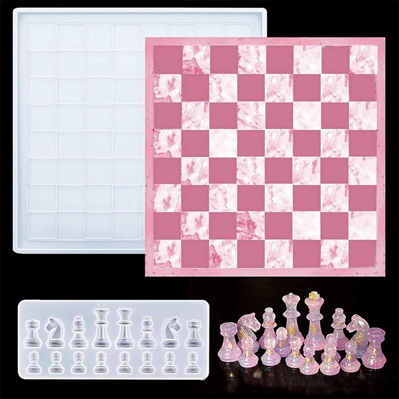 Chess Board Silicone Resin Mold 2Pcs Chess Silicone Mold for Resin Casting Craft