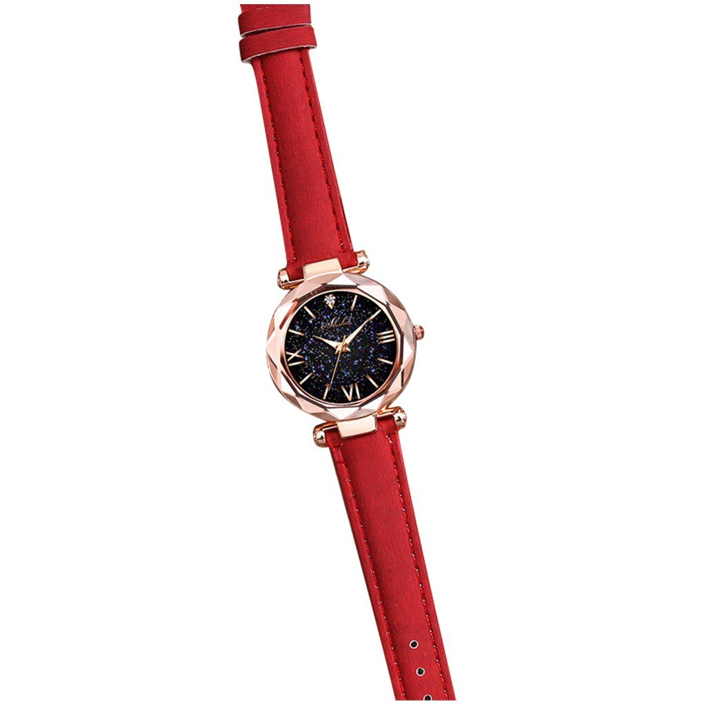 Mode Luxe Horloge Mannen Vrouwen Stars Little Punt Frosted Quartz Horloge Lederen Band Horloge Analoog Polshorloge Dames Reloj Mujer: Rood