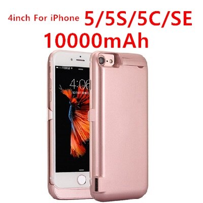 10000 mAh ładowarka Case dla iPhone 7 6 6s 8 Plus telefon ładowania baterii skrzynki pokrywa dla iPhone 5 SE 5S 5C Power Bank Case: 5 SE 5C 5S Rose