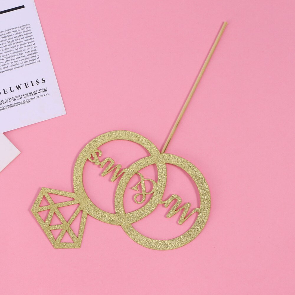 1 pc torta topper Sig & Sig.ra diamante Anello di Carta D'oro Scintillante Torta scegliere per il Giorno di san valentino di Nozze di Fidanzamento