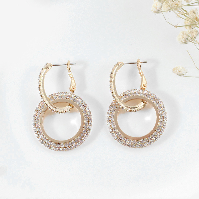 Boucles d'oreilles rondes géométriques en argent 925 pour femmes, nouvelle délicate, aiguille en cristal strass, beaux bijoux de fête: Plaqué argent antique