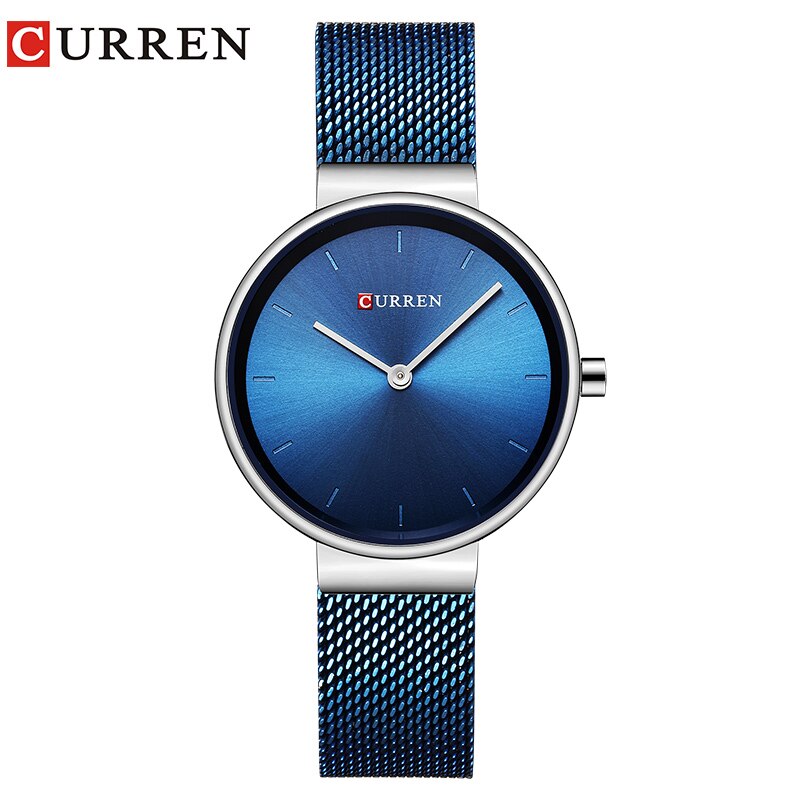 Curren casual eenvoudig quartz dameshorloge populair dameshorloge roestvrij staal montre femme relogio feminino: Blauw