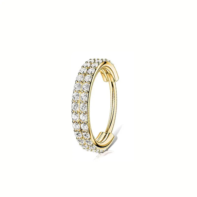 ASTM F136 Titanium 16G Dubbellaags Zirkoon Neus Clicker Segment Clicker Ring Helix Kraakbeen Neusring Piercing Lichaam sieraden: WHITE / Silver Plated