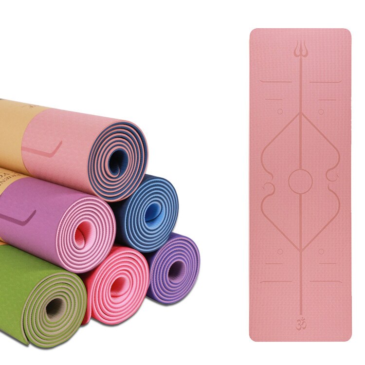 Tpe-yogamatte mit rutschfester oberfläche, positionslinien für fitness, gymnastik und pilates, inklusive yogamattentasche, 2 farben
