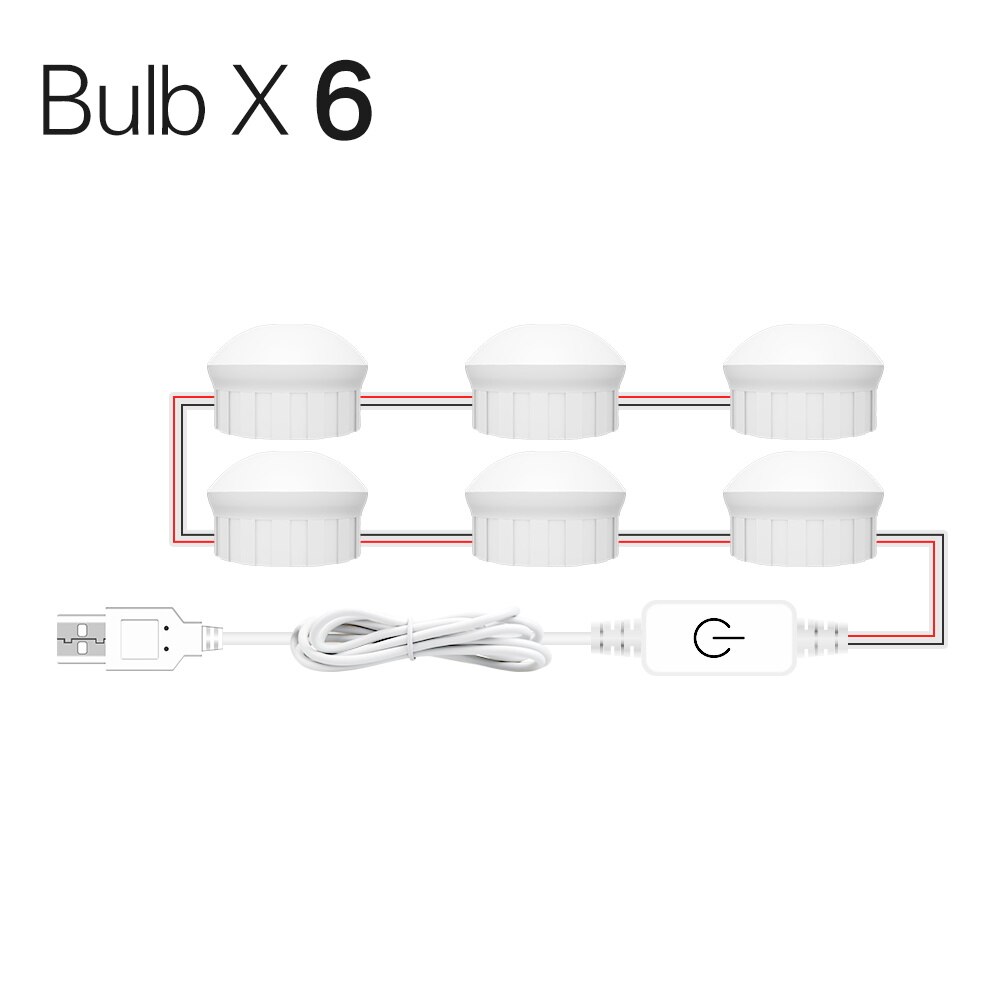 Led Vanity Light Makeup Mirror Light Bulb 12V LED USB Cable Powered Dressing Table Make Up mirror Lamp Decor Bathroom Wall lamp: Nature White 6 Bulbs