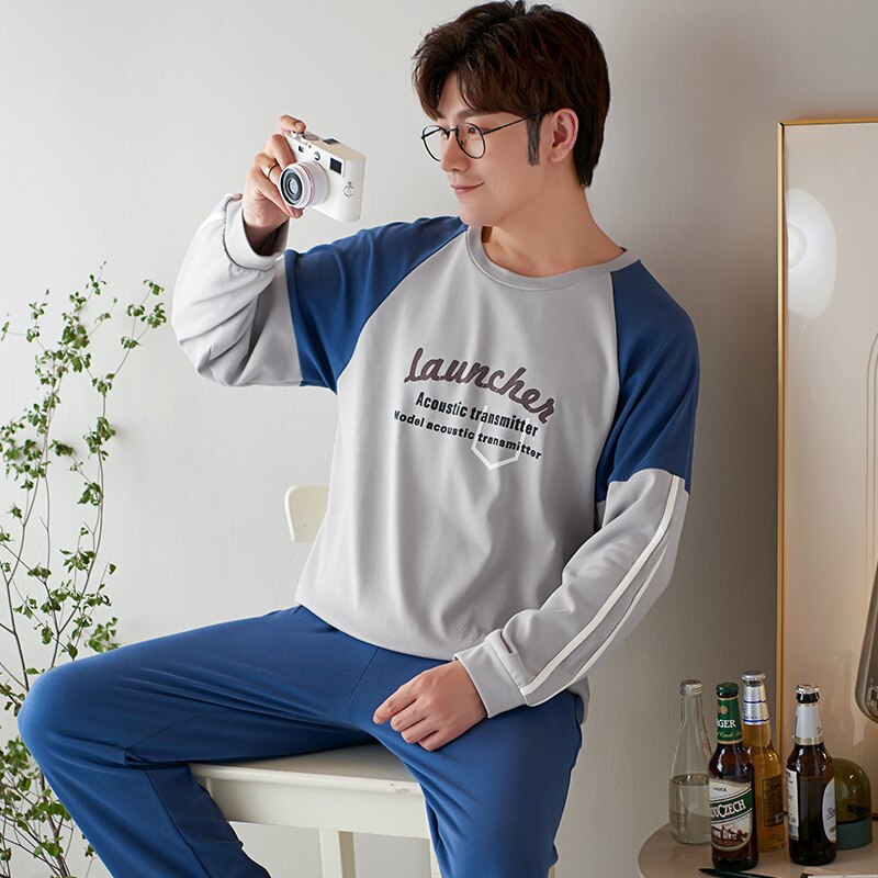 MdybF Mannen Pyjama Lente Herfst Pyjama Sets Lange Mouw Mannen Ronde