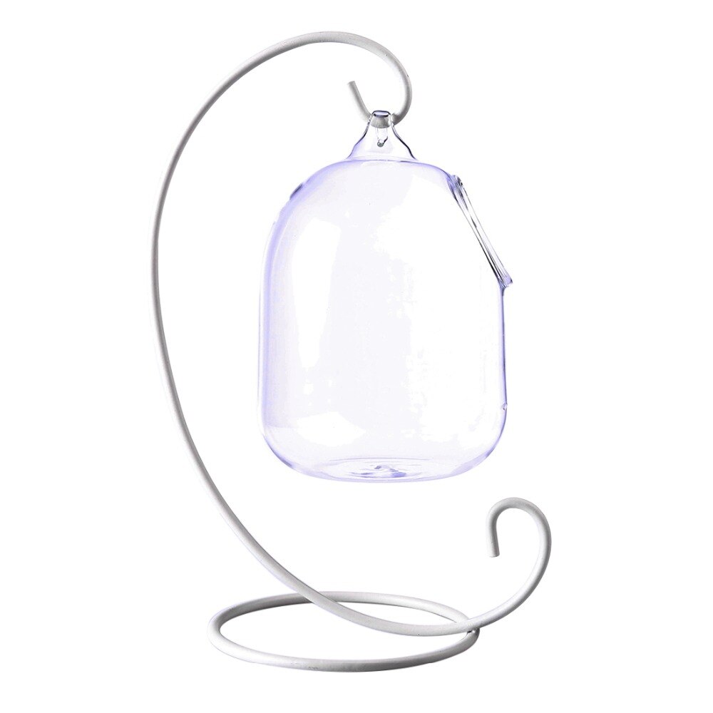 Clear 15cm Height Hanging Glass Aquarium Fish Bowl Fish Tank Flower Plant Vase with 23cm Height White Rack Fishbowls
