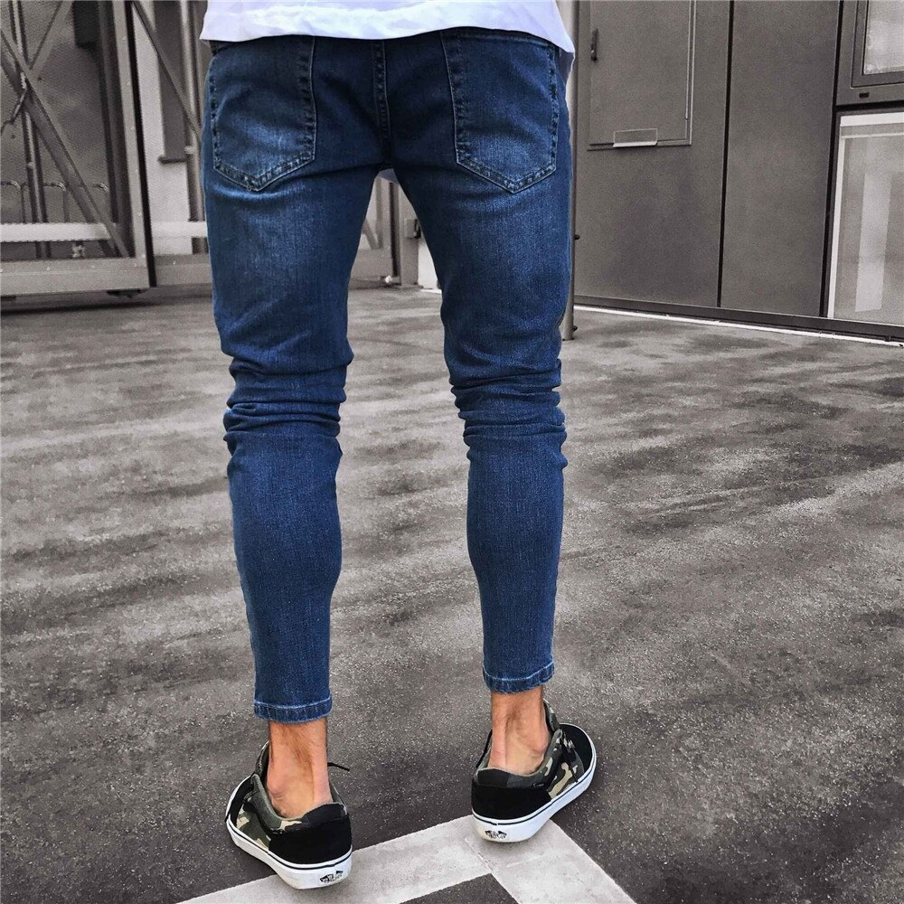 heiße Kunst Und Weise Männer Jeans Schlank Radfahrer Reißverschluss Denim Dünne Ausgefranst Beiläufige Bleistift Hosen betrübt Ruhe in Frieden Hosen Männlichen