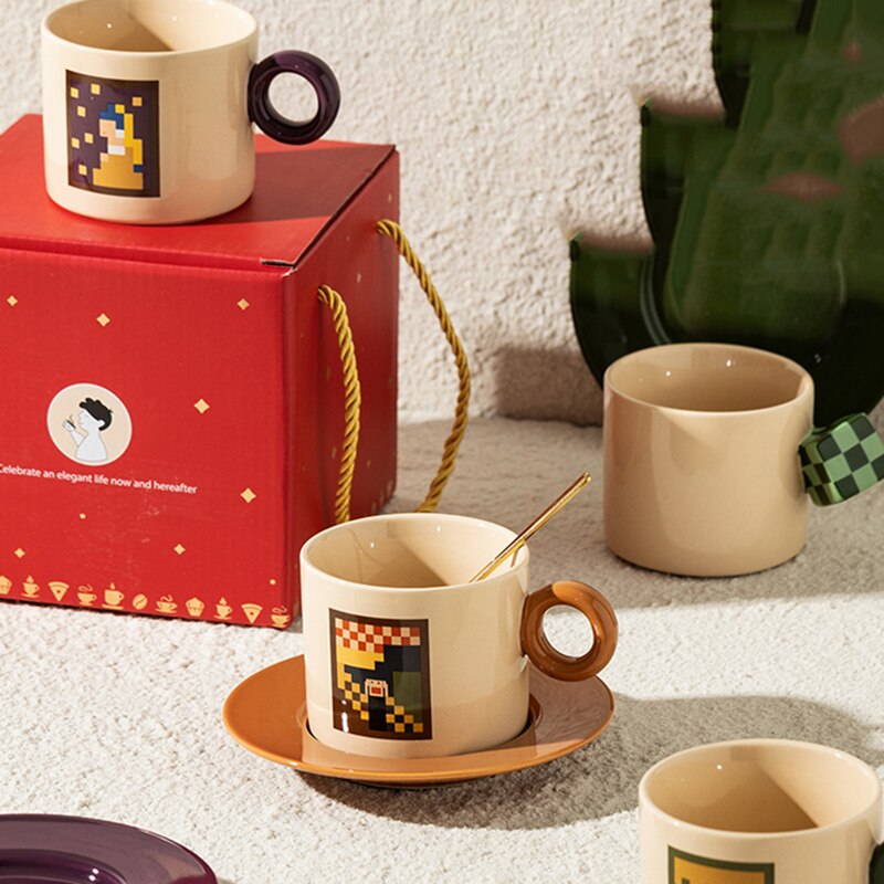 Copos de café de luxo cerâmica criativa bonito serviços de café caneca de chá reutilizável chá da tarde conjunto de xícara de café
