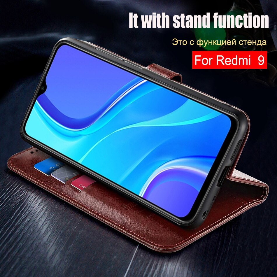 Para em redmi 9 caso da aleta caso de couro para xiaomi redmi 9 coque redmi9 flip carteira capa de couro para xiaomi redmi9 caso saco do telefone