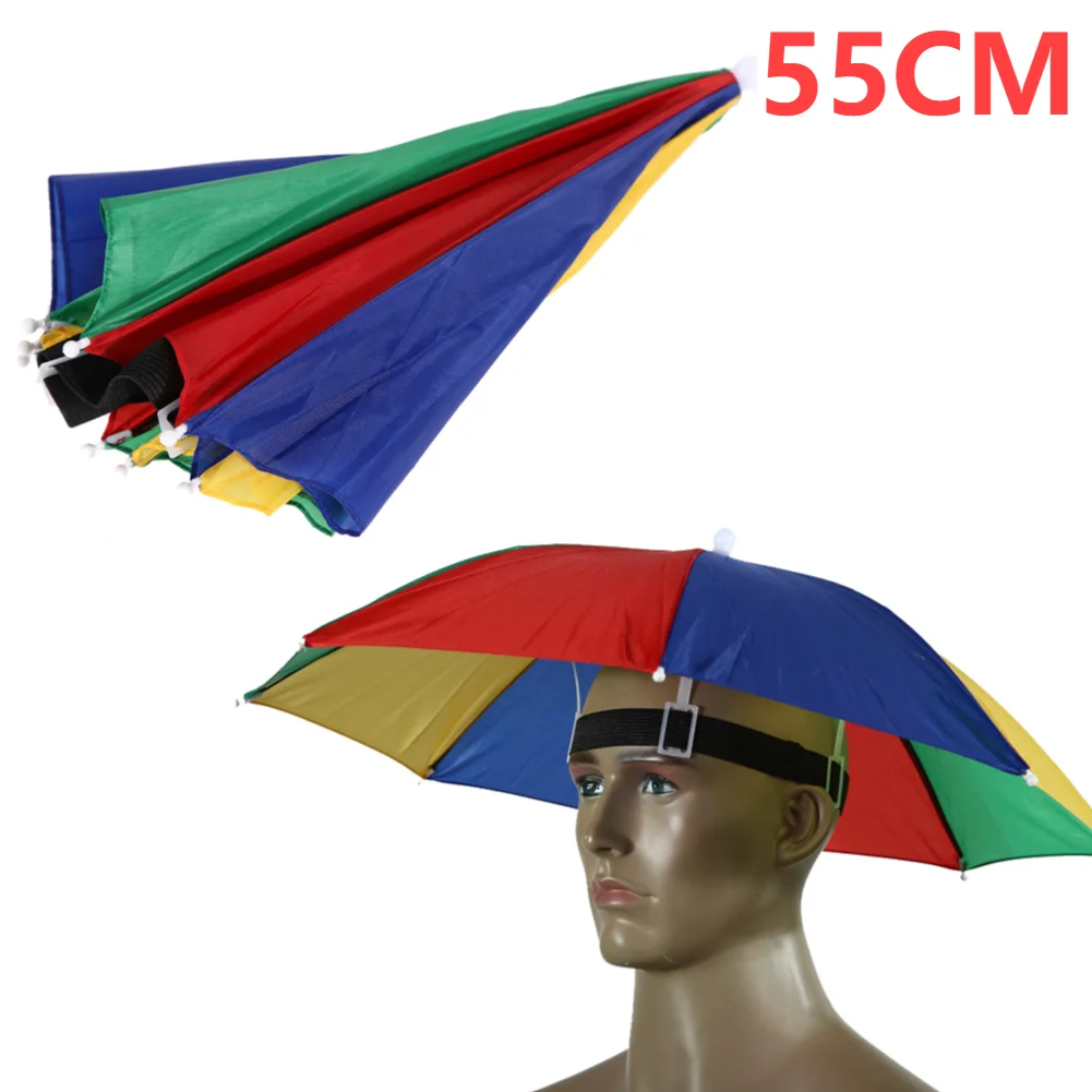 Sombrero de lluvia portátil para exteriores, sombrilla plegable para pesca, sombrilla Anti-UV para acampar, sombreros para la cabeza de playa, accesorio: Multicolor