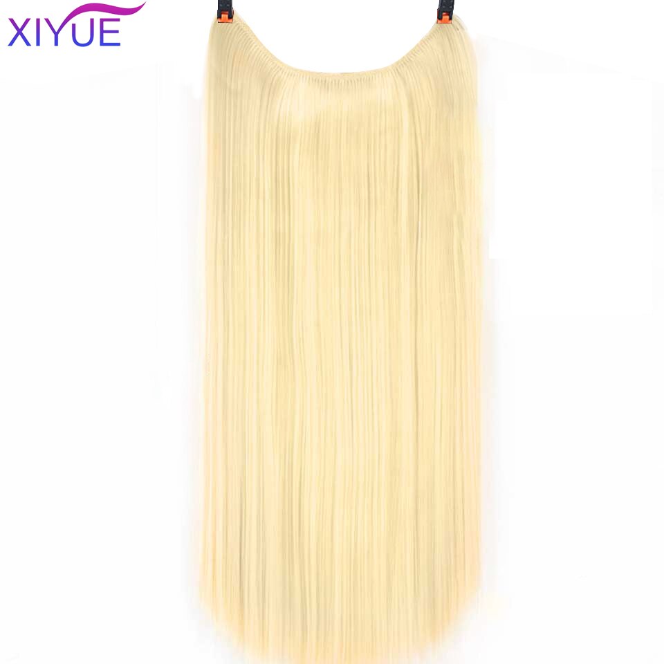 Lang krøllet/lige 24 tommer kvinder fish line hair extensions brun naturlig bølget lang høj temperatur fiber syntetisk hårstykke: J6-376