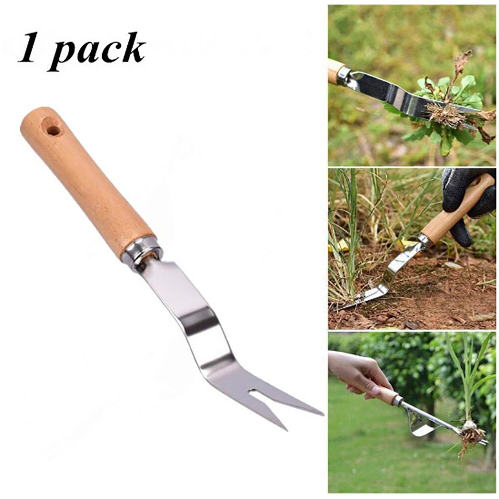 1 pieza Manual de horquilla de desmaleza de acero inoxidable mango de madera herramienta de desmaleza de jardinería herramientas de excavación de Trasplantes de jardín GT111: Bent section