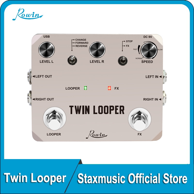 Rowin LTL-02 Twin Looper Pedal Upgrades Looper Pedals For Electric Guitar 10 Min Looping Unlimited Undo/Redo Function 11 Types