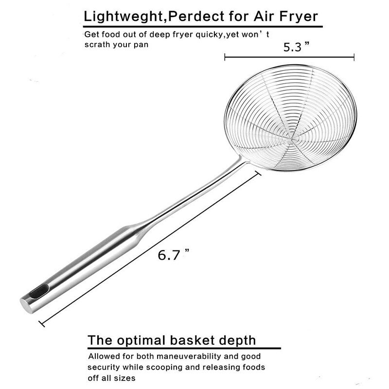 Premium 304 Stainless Steel Spider Mesh Strainer &amp; Colander Ladle Skimmer Cooking Tool Kitchenware Heat-resistant