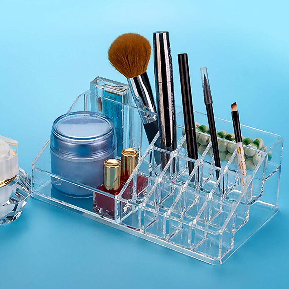 Makeup arrangør opbevaringsboks borelak læbestift negle arrangør kosmetisk smykkeskrin holder gennemsigtig flere gitter akryl: B