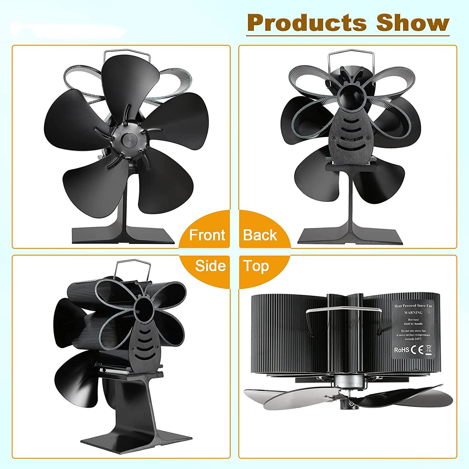 Fwiull 7 Pale Silenzioso Ventilatore Per Stufa A Legna Fwiull - Senza Elettricità, 7 Pale, Con Termometro, Risparmia Fino Al 37% Di Combustibile Ventolino Aria Calda - Foto 2