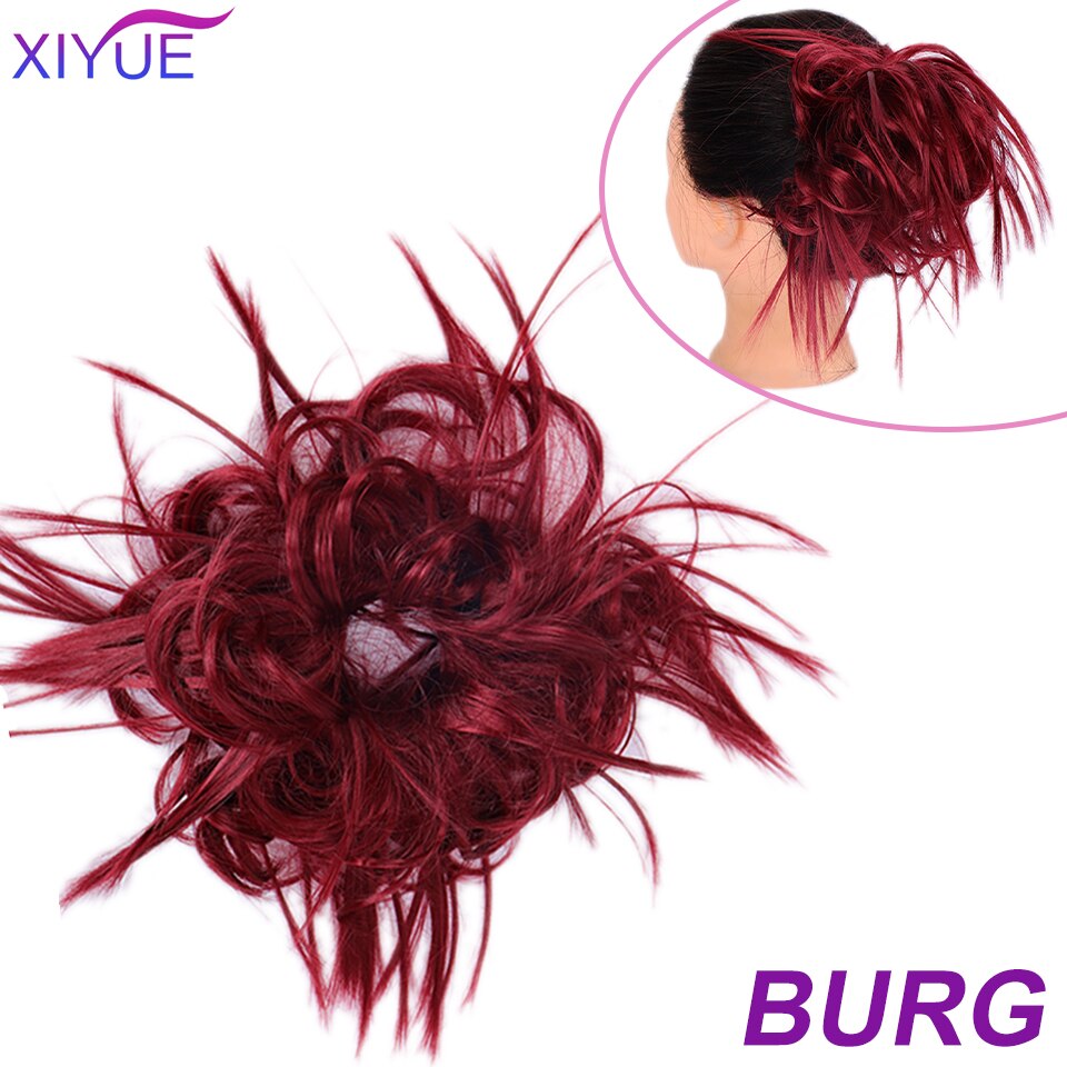 Fluffy pjusket opsat hår knold syntetisk rodet hår knold extensions elastisk pjusket hårstykke gummibånd krøllet chignon til kvinder: Q17- burg