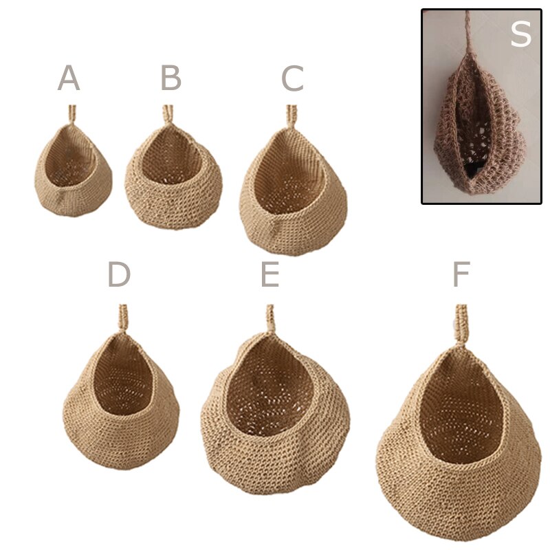 Wall Hanging Vegetable and Fruit Basket Natural Wicker Woven Fruit Basket Kitchen Table Wall Hanging Storage Basket Dry Shelf2pc: S  x 2 PCS