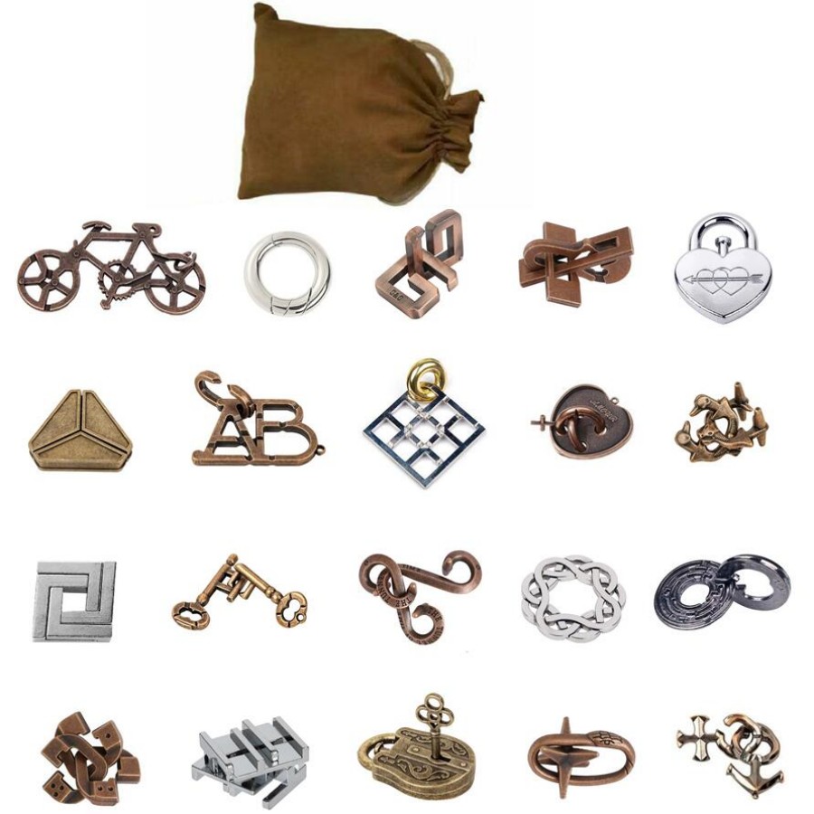 9/20PCS per Set Metal Puzzle Logic Mind Brain Teasers Rings Lock Baffling Game for Adults Children