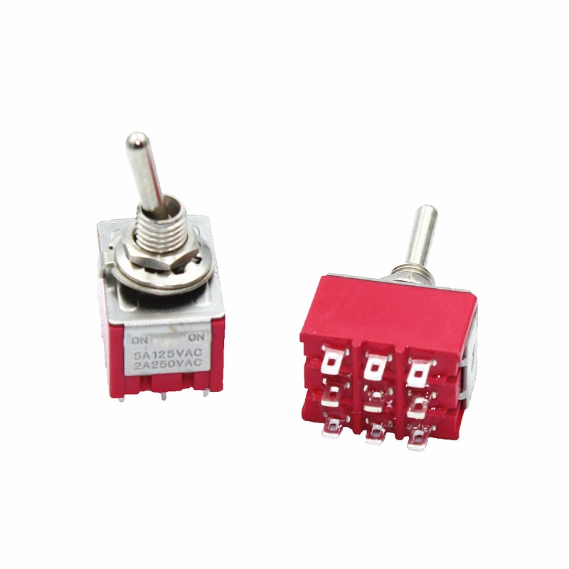 Mini interrupteur à bascule à 9 broches, 10 pièces, 3PDT marche/arrêt, 2A250V/5A125VAC