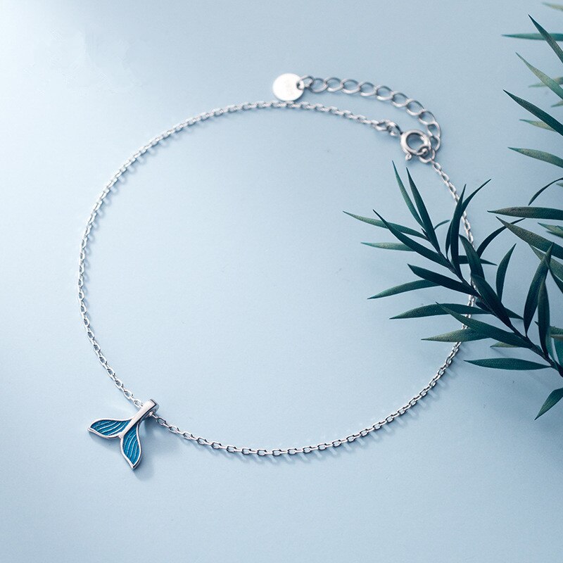 DAIWUJAN Real 925 Sterling Silver Smart Blue Mermaid Tail Pendant Anklets For Women Silm Chain Feet Beach Fine Jewelry