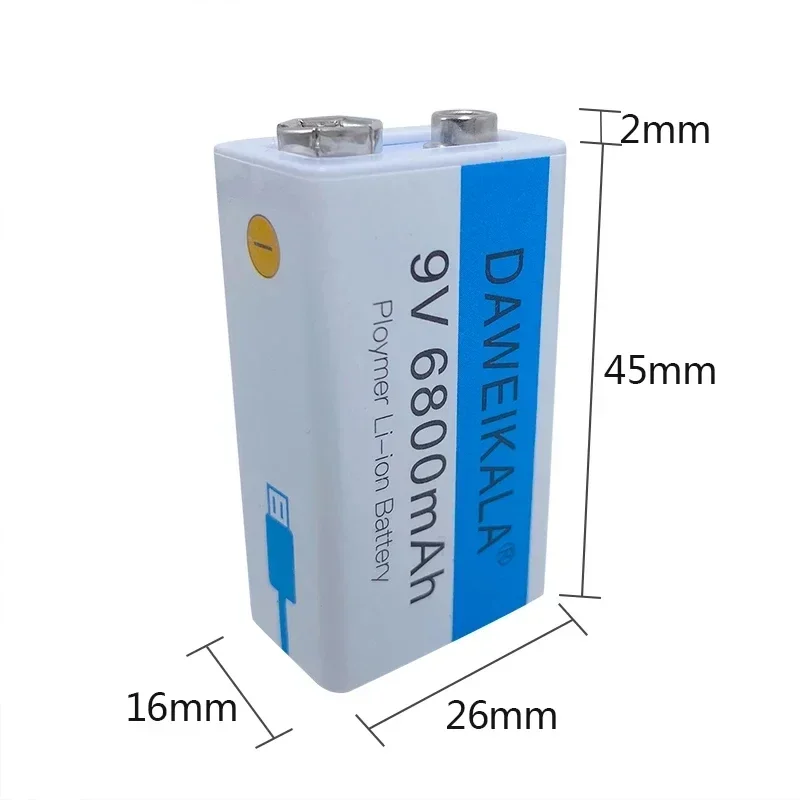 Daweikala 9V 6800mAh Li-ion Rechargeable Battery Micro USB Batteries 9 V Lithium For Multimeter Microphone Toy Remote Contro