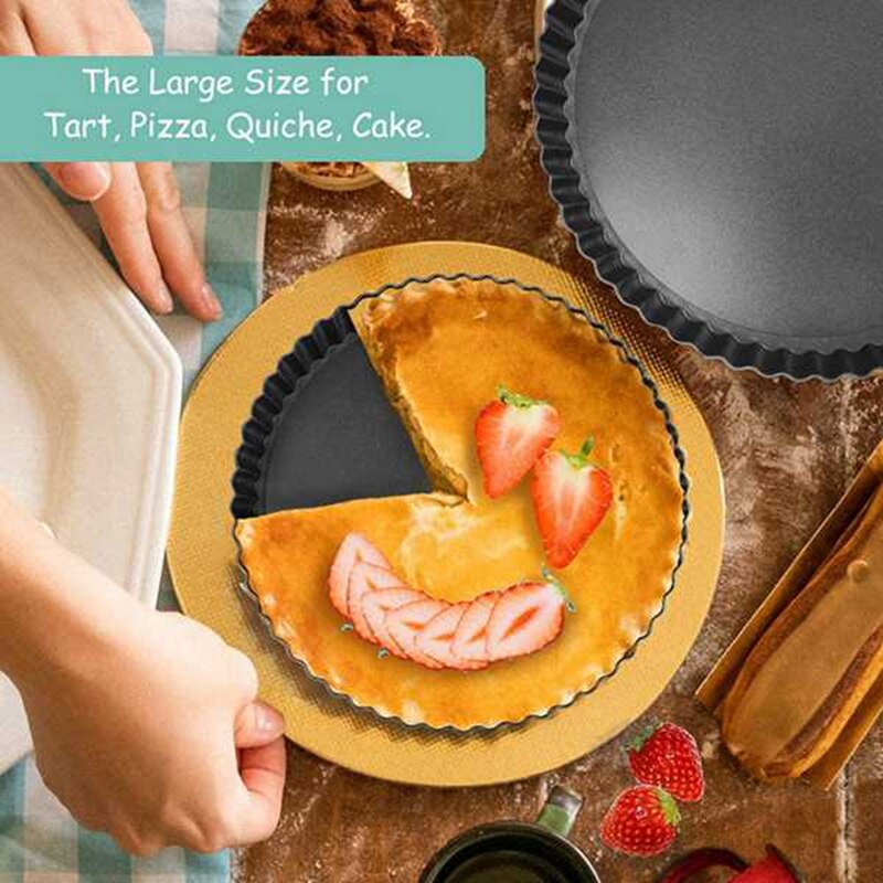 3PCS Non-Stick Removable Loose Bottom Quiche Tart Pan Round Pie Pizza Pan With Removable Base