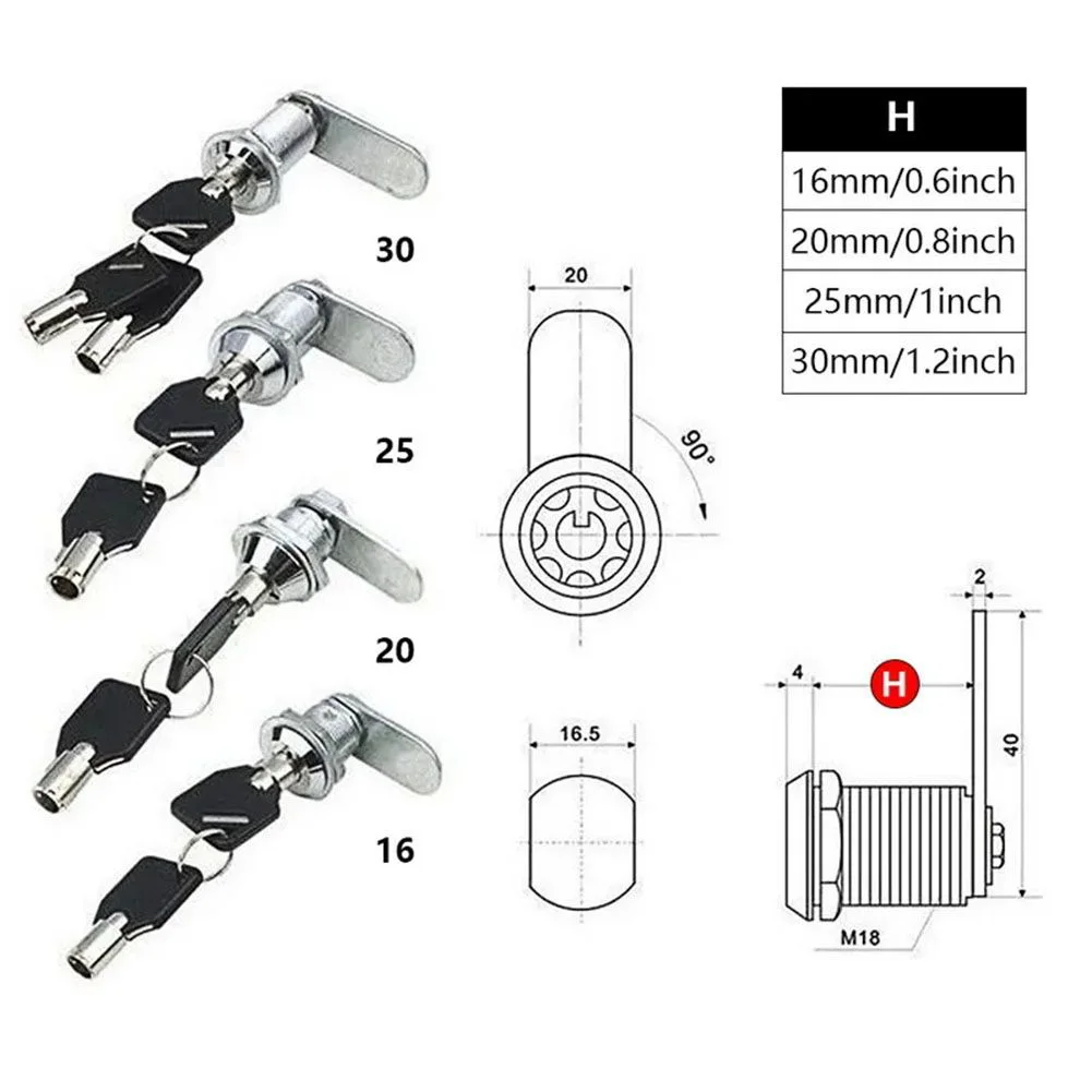 1set 16/20/25/30mm Zinc Alloy Lock Universal Size Key Vending Machine Cylinder Lock Tubular Key Industrial Cabinet Anti-pry
