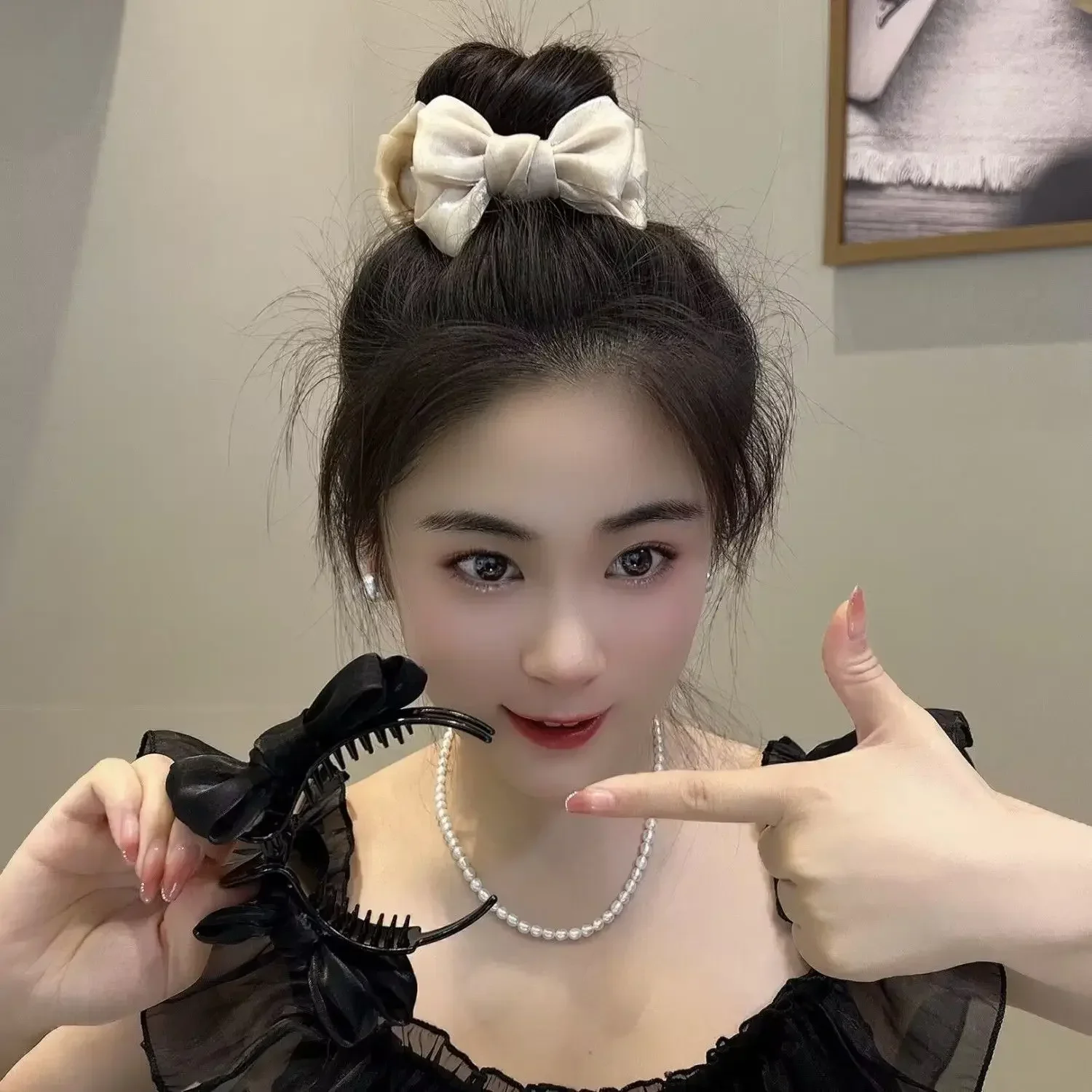 Pinza para el pelo con pajarita para mujer, coleta de terciopelo, pinza para el pelo grande fija, accesorios para la cabeza de Color sólido, para niña