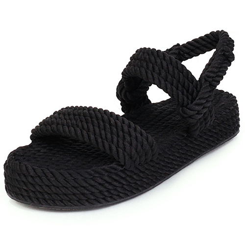 Zomer dames sandalen dames platform wedges schoenen dames hennep gladiator dames thuis dames comfortabele schoenen plus size: Zwart / 10
