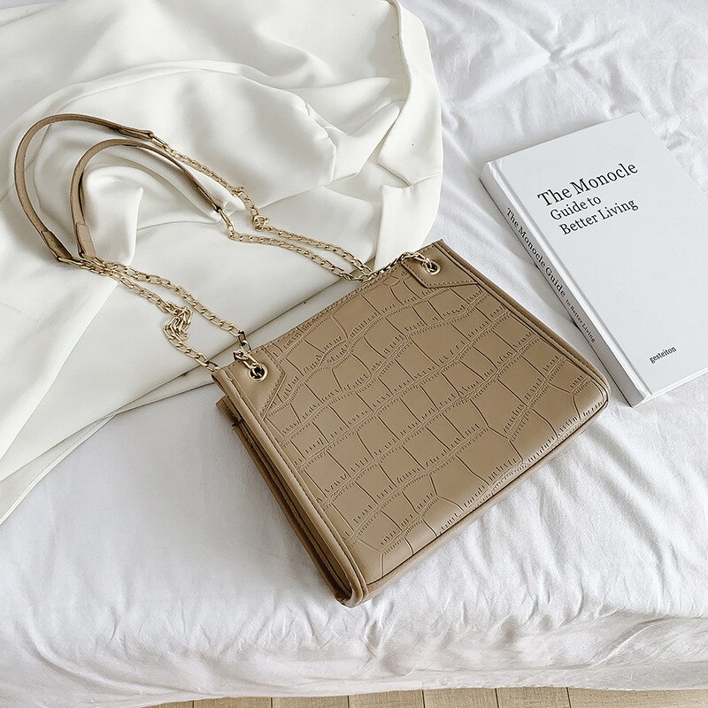 Large capacity shouder bag women's bag messenger bag chain tote bags women leather handbags: Khaki