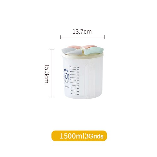 Keuken Graan Opbergdoos Doorzichtige Plastic Compartiment Vat Verzegelde Granen Voedsel Opslag Containers Jar Huishoudelijke Accessoires: 1500ml3Grids