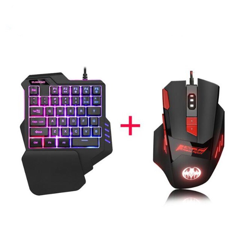 Gaming Toetsenbord Enkele Hand Mini Usb Wired 35 Toetsen 6400Dpi Muis Combo Een Eentje Voor Mobiele Smartphone 7 Kleuren led Backlight: Keyboard Mouse Combo
