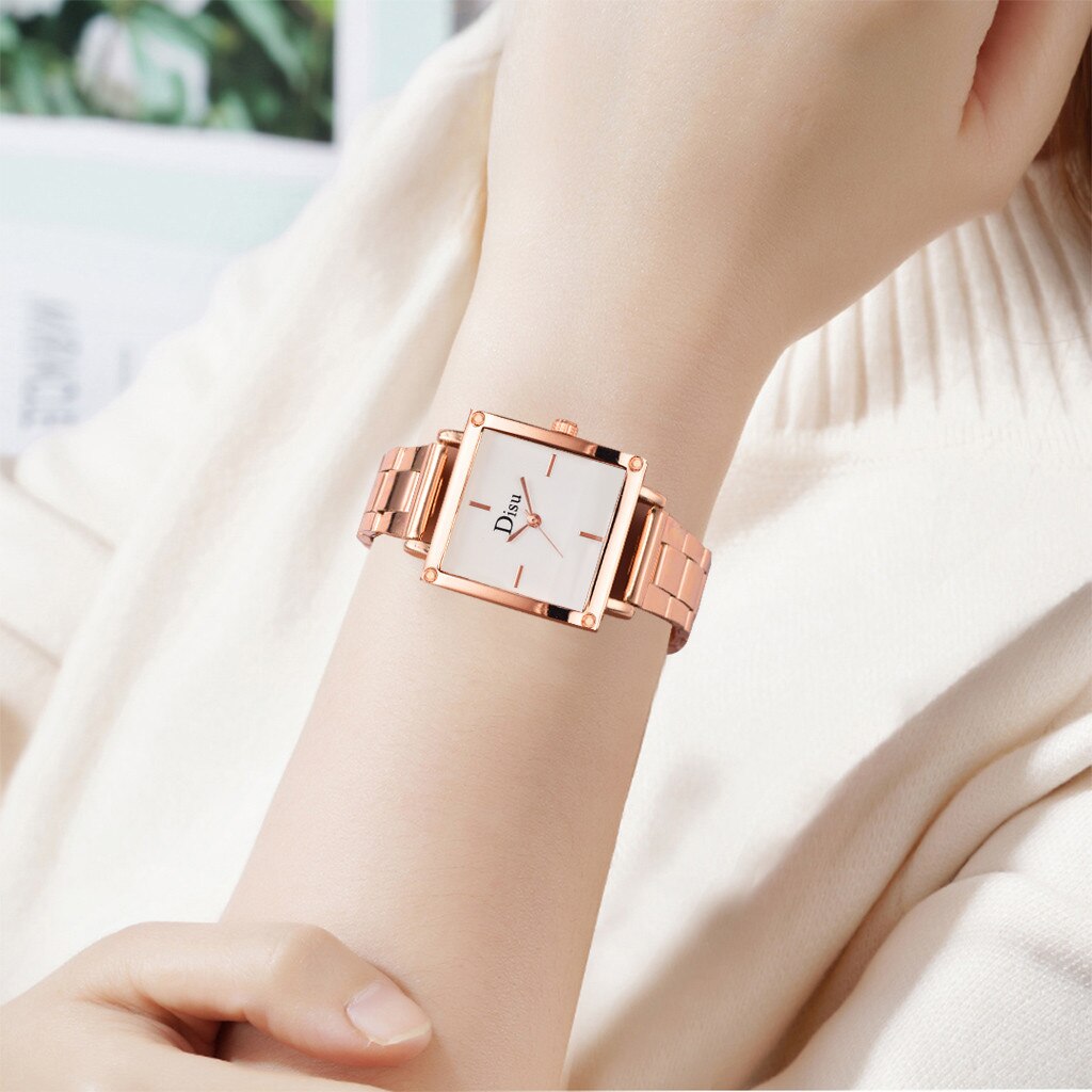 DISU Watch for Women Alloy Steel Strip Women Bracelet Watch Exquisite Square Dial Clock Quartz WristWatch Reloj