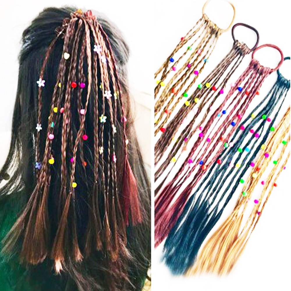 Girls Colorful Wigs Ponytail Hair Ornament Headbands Rubber Bands Beauty Hair Bands Headwear Kids Hair Accessories Head Band