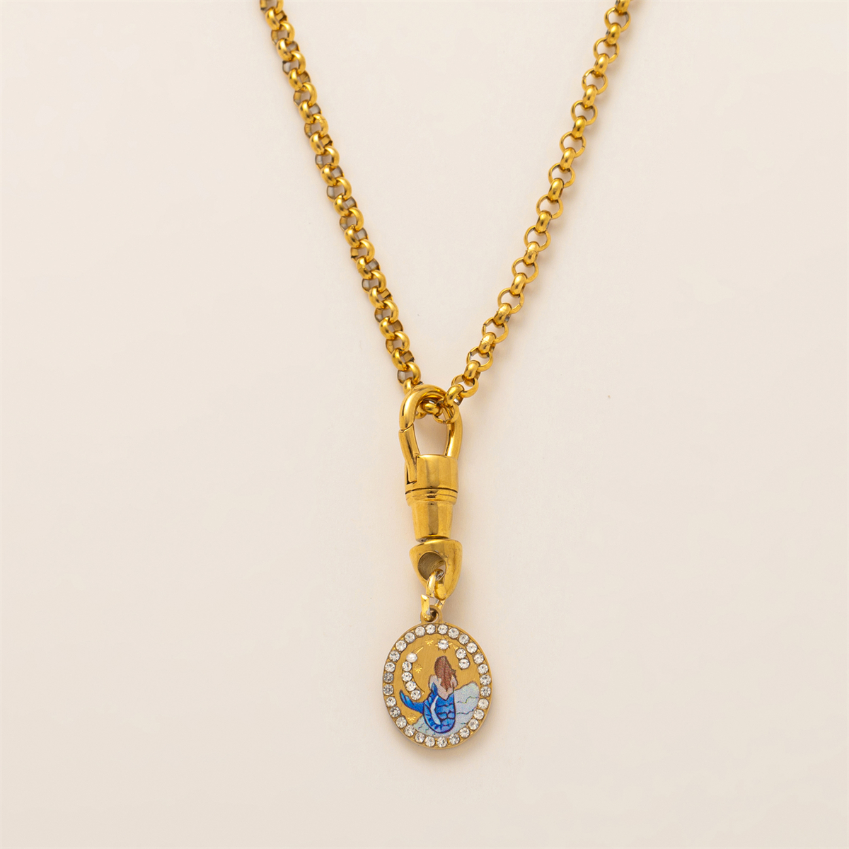 Collier de la série de cartes de tarot, femme amoureuse, guerrier porte-bonheur, gardien, collier de grille de paix, plaqué or, couleur conservée: Rouge-brun