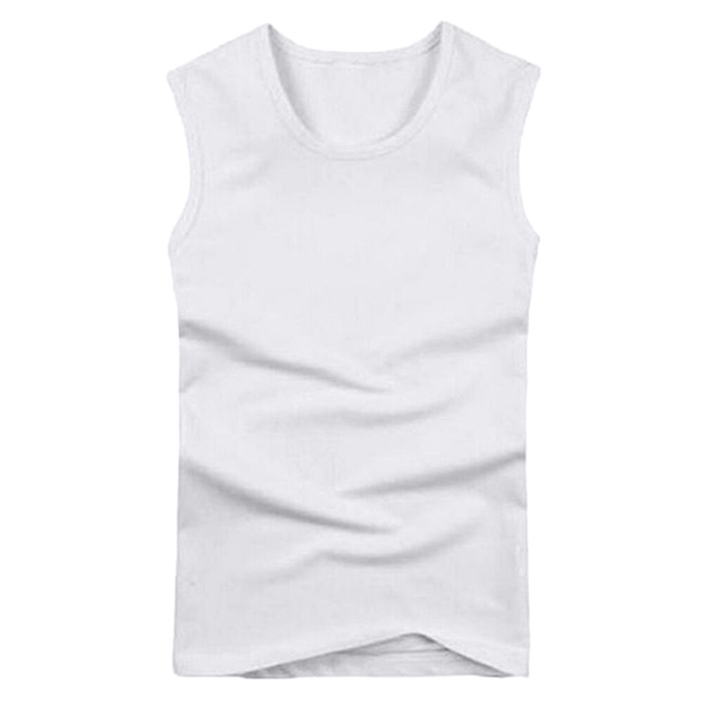Mænd ensfarvet ærmeløs rundhalset vest slim fit fitness tank top undertrøje gym vest: Hvid / M
