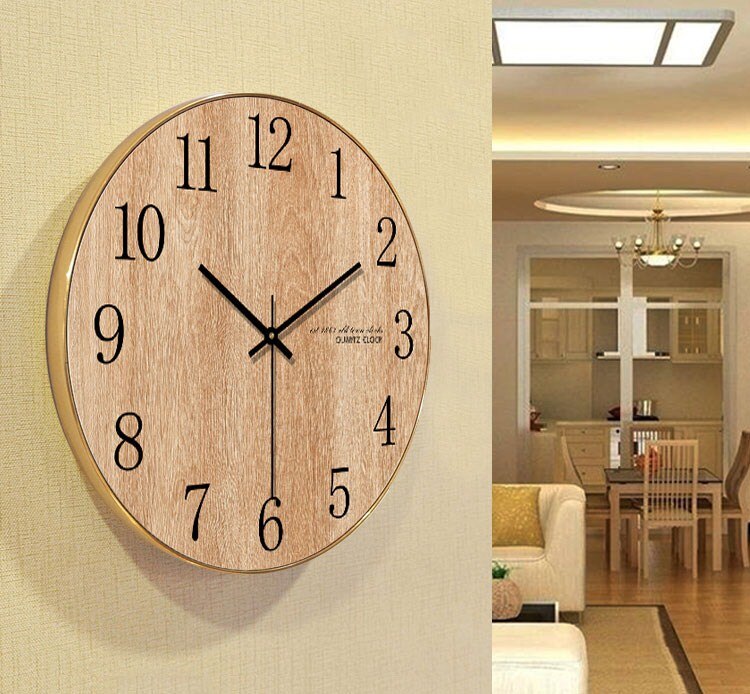 Horloge murale ronde en bois style arabe | numérique, décoration murale de salon silencieux, pour la maison, de montre murale