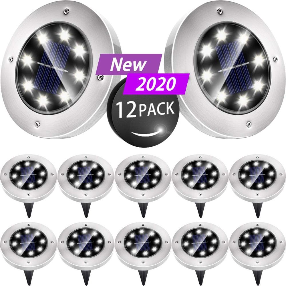 Solar Ground Lights 8 LED Solar Disk Lights Waterproof In-Ground Lights Landscape Lights for Pathway Yard Deck 12 Packs