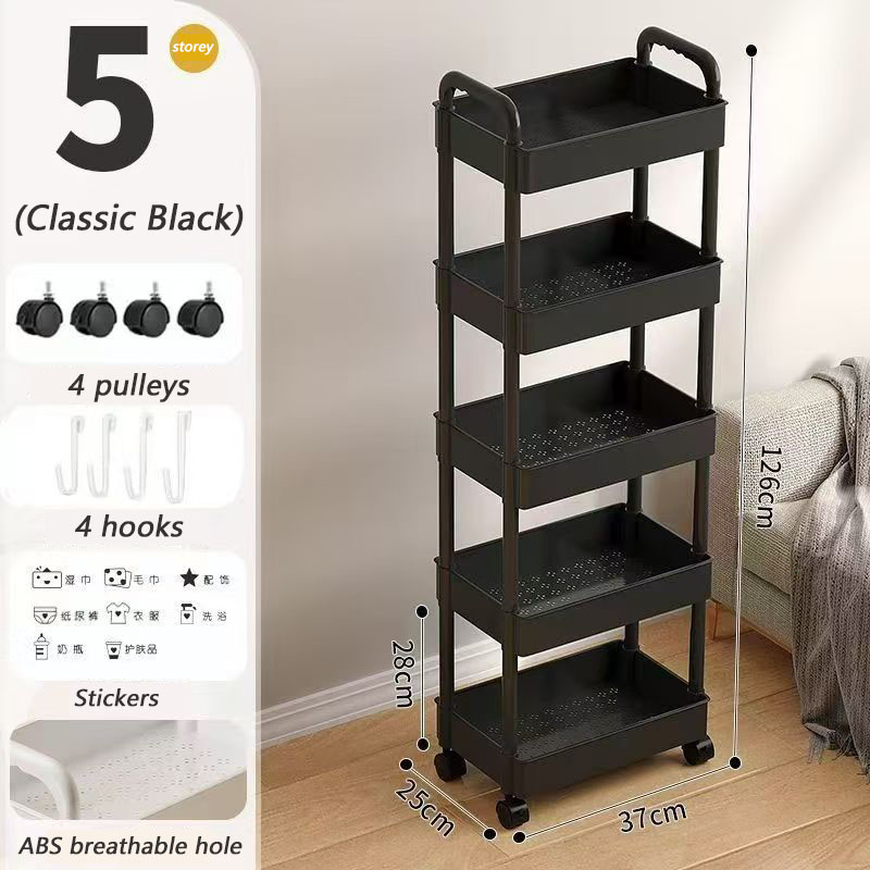 Trolley Rack Kitchen Floor Bedroom Multi-Layer Baby Snacks Mobile Bathroom Bathroom Storage Storage Rack: black
