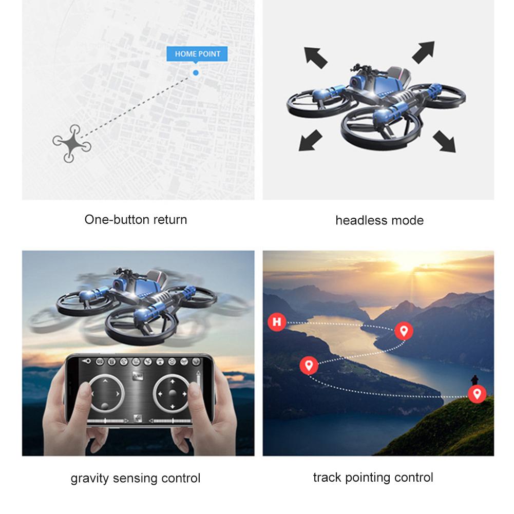 Rc motorcykel drone 2 in 1 fjernbetjening quadcopter legetøj 2.4 ghz foldbar deformeret motorcykel hd skydning drone elektrisk legetøj