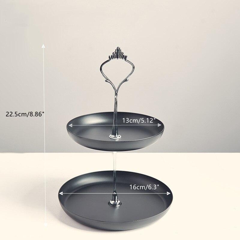 Cake stand Gold iron double layer storage tray dessert table candy snack tray jewelry display rack home decoration: A black samll