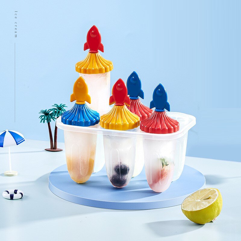 1pc criativo seis-buraco molde de gelo de plástico verão caseiro sorvete picolé foguete picolé molde com alça nova casa de verão