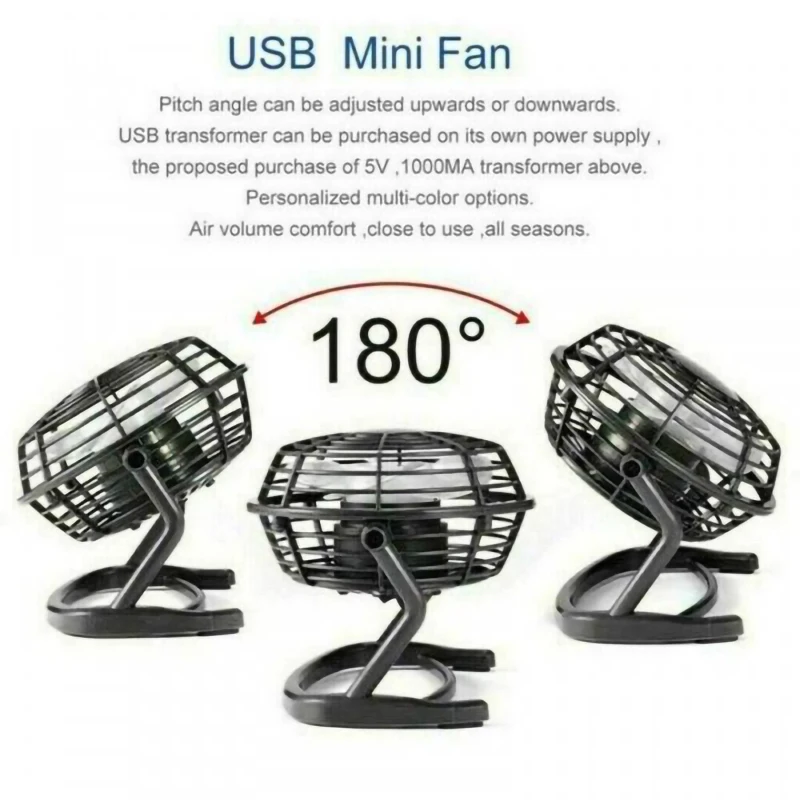 DC 5V Mini USB Cooler Desk Fan 180Degree Rotatable Fan Summer Portable Desktop Cooling Fans for Notebook Laptop Computer