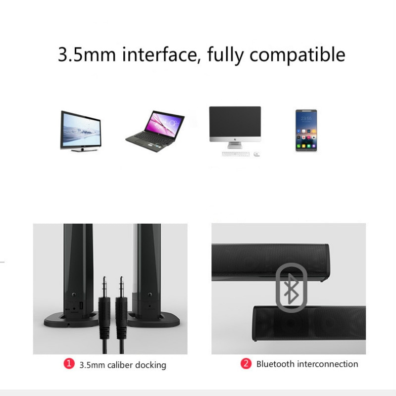 Blue Tooth Speaker 20W Soundbar with 4 Full Range Speakers Home Theater Surround Multifunction Foldable for TV/PC Smartphone