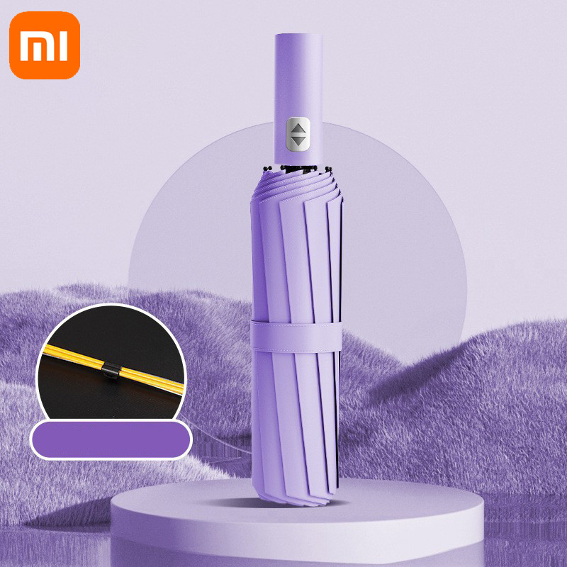 Xiaomi-Paraguas automático para exteriores, sombrilla de Color sólido de 24 huesos, ligera y plegable, de gran tamaño, con protección Uv: Naranja