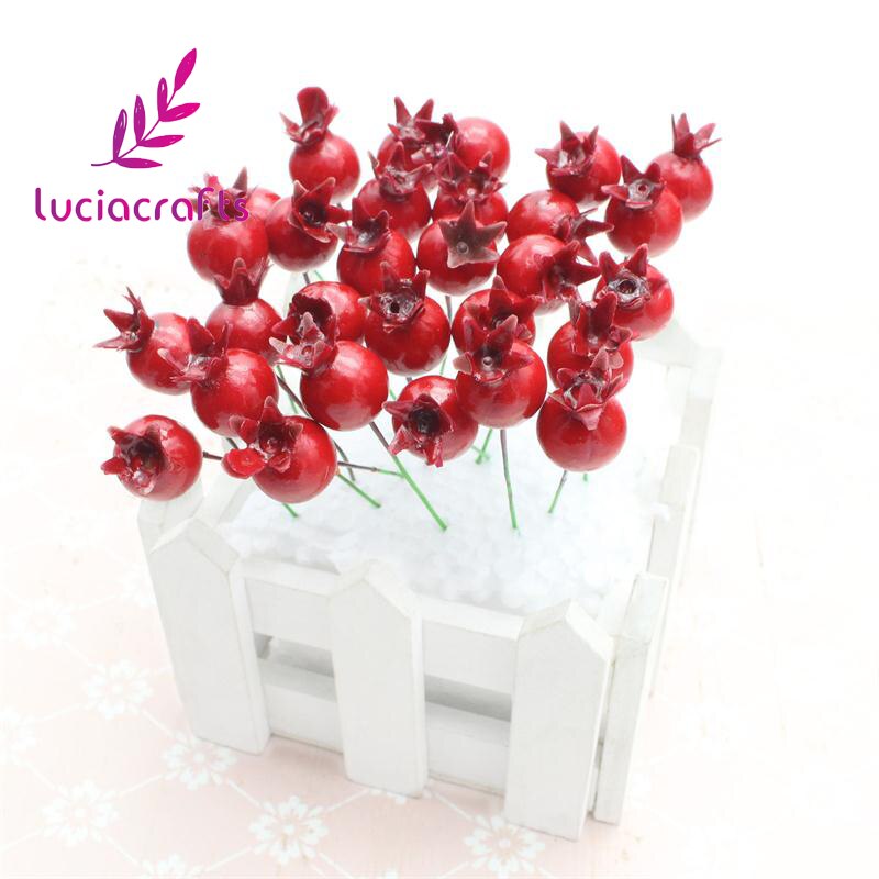 Lucia håndværk 15mm mini granatæble frugt små bær kunstige blomster bryllup dekorative 20 stk  a0608
