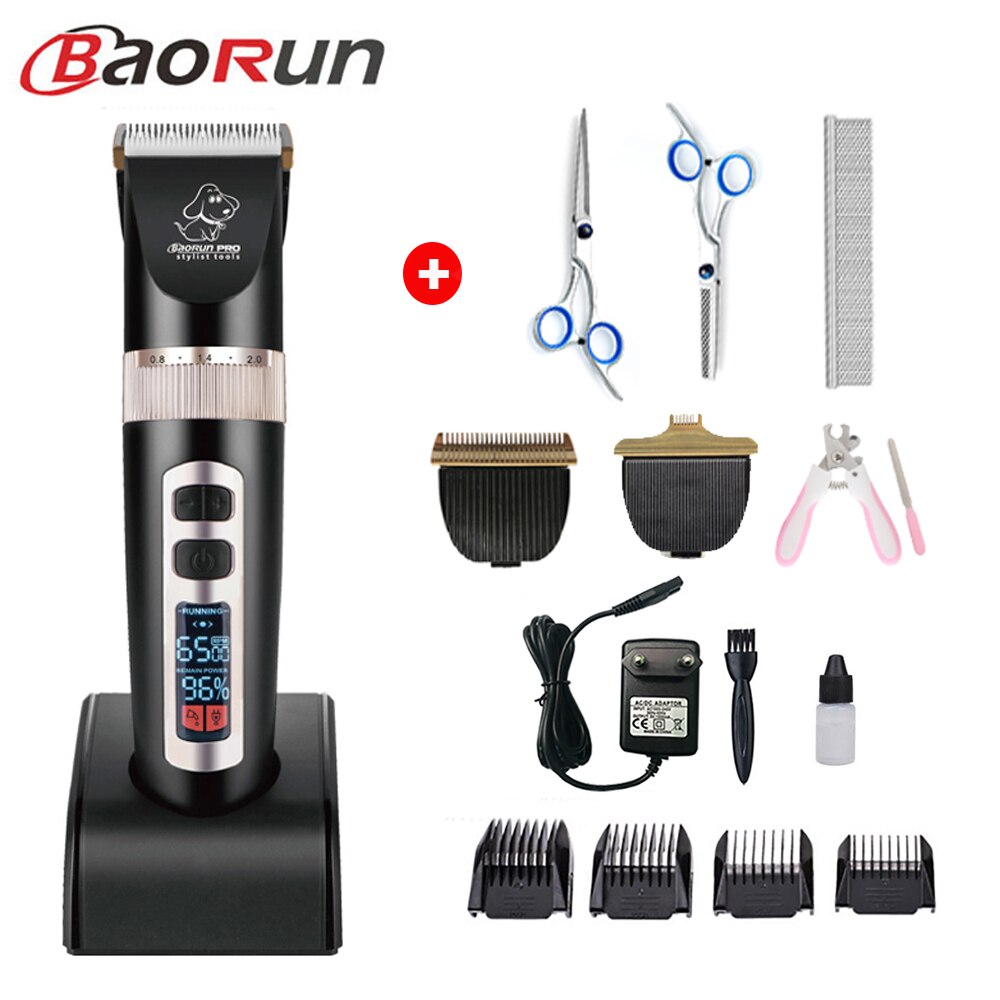 Baorun-cortapelos P9 para perros, afeitadora con pantalla LCD, para aseo de gatos y mascotas: Black kit D with Box
