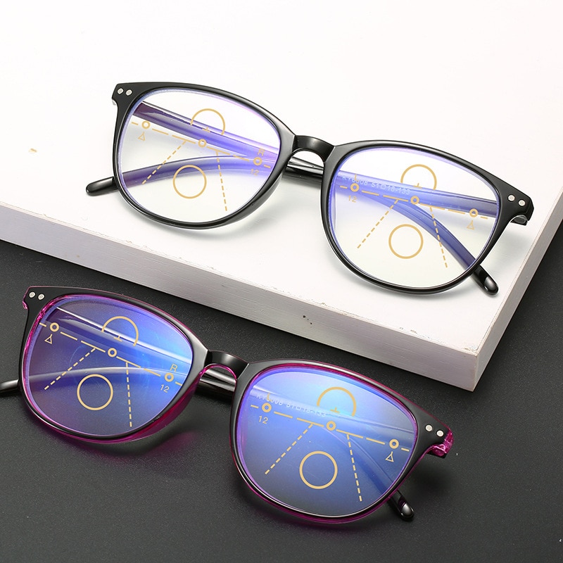 Anti-blue Light Progressive Multifocal Reading Glasses Women&Men Classic Oversize Frame Presbyopic Glasses With +1.0to+4.0
